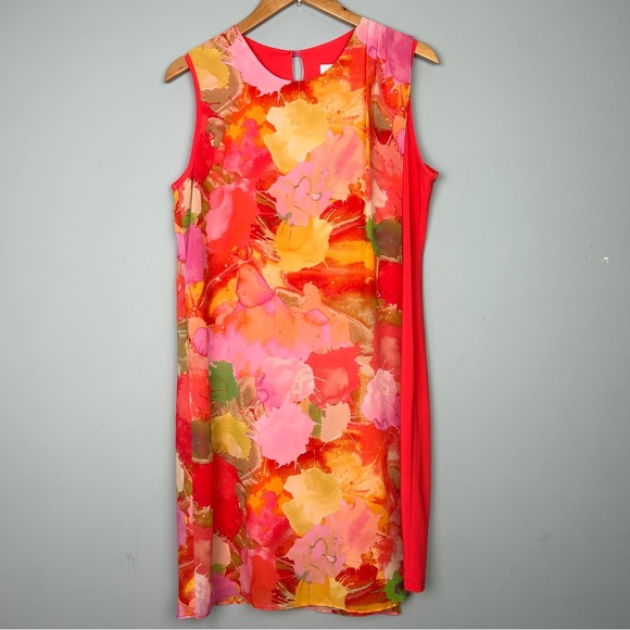 Scapa Lauren Perre sleeveless orange floral print dress size XL keyhole back - Picture 2 of 12